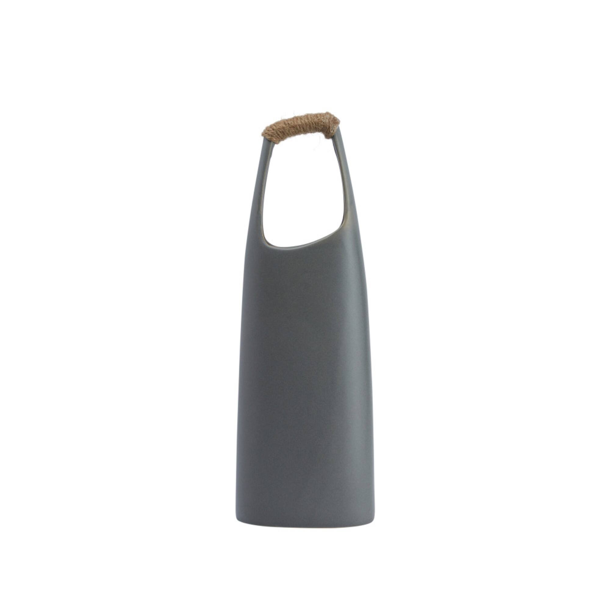 Hello Honey® Bloomingville 15.5" Gray Modern Stoneware Vase with Rattan Wrapped Handle